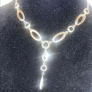 Gold colored  Y-Shaped Necklace with Teardrop Pendant and faux pearl necklace